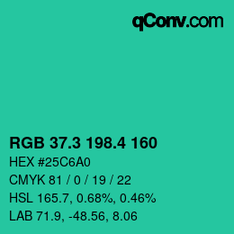 カラーコード: RGB 37.3 198.4 160 | qconv.com