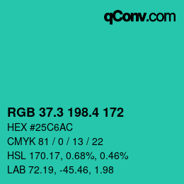 カラーコード: RGB 37.3 198.4 172 | qconv.com