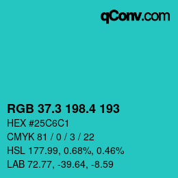 カラーコード: RGB 37.3 198.4 193 | qconv.com
