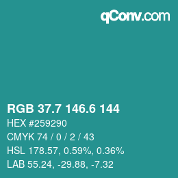 カラーコード: RGB 37.7 146.6 144 | qconv.com