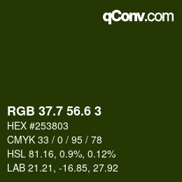 カラーコード: RGB 37.7 56.6 3 | qconv.com