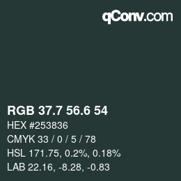 カラーコード: RGB 37.7 56.6 54 | qconv.com