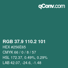 カラーコード: RGB 37.9 110.2 101 | qconv.com