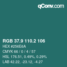 カラーコード: RGB 37.9 110.2 106 | qconv.com