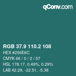 Color code: RGB 37.9 110.2 108 | qconv.com