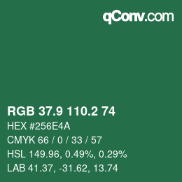 カラーコード: RGB 37.9 110.2 74 | qconv.com