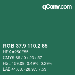 カラーコード: RGB 37.9 110.2 85 | qconv.com