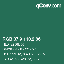 カラーコード: RGB 37.9 110.2 86 | qconv.com