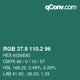 カラーコード: RGB 37.9 110.2 96 | qconv.com