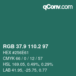 Color code: RGB 37.9 110.2 97 | qconv.com