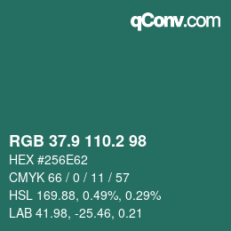 Color code: RGB 37.9 110.2 98 | qconv.com