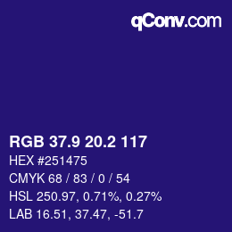 カラーコード: RGB 37.9 20.2 117 | qconv.com