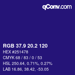 カラーコード: RGB 37.9 20.2 120 | qconv.com