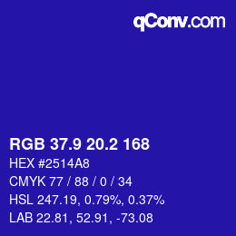 カラーコード: RGB 37.9 20.2 168 | qconv.com