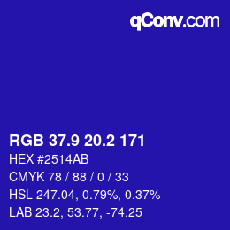 カラーコード: RGB 37.9 20.2 171 | qconv.com