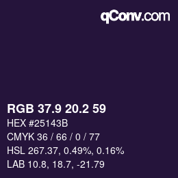 Color code: RGB 37.9 20.2 59 | qconv.com