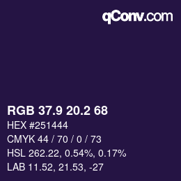 カラーコード: RGB 37.9 20.2 68 | qconv.com