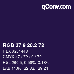 カラーコード: RGB 37.9 20.2 72 | qconv.com