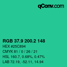 カラーコード: RGB 37.9 200.2 148 | qconv.com