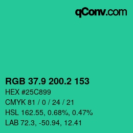 カラーコード: RGB 37.9 200.2 153 | qconv.com