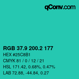 カラーコード: RGB 37.9 200.2 177 | qconv.com