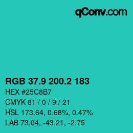 カラーコード: RGB 37.9 200.2 183 | qconv.com