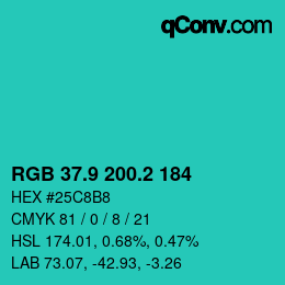 カラーコード: RGB 37.9 200.2 184 | qconv.com