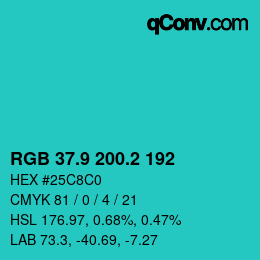 カラーコード: RGB 37.9 200.2 192 | qconv.com