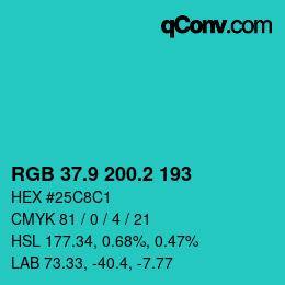 カラーコード: RGB 37.9 200.2 193 | qconv.com