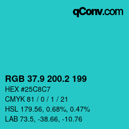 カラーコード: RGB 37.9 200.2 199 | qconv.com