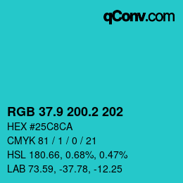 カラーコード: RGB 37.9 200.2 202 | qconv.com