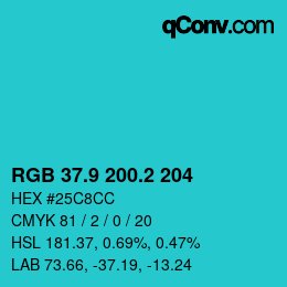 カラーコード: RGB 37.9 200.2 204 | qconv.com