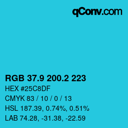 Color code: RGB 37.9 200.2 223 | qconv.com