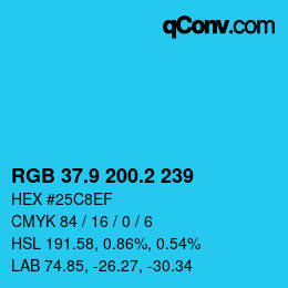 カラーコード: RGB 37.9 200.2 239 | qconv.com