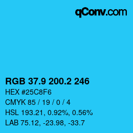 カラーコード: RGB 37.9 200.2 246 | qconv.com