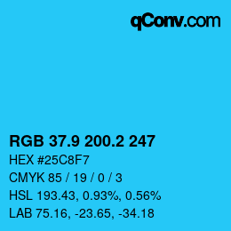カラーコード: RGB 37.9 200.2 247 | qconv.com
