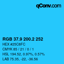カラーコード: RGB 37.9 200.2 252 | qconv.com