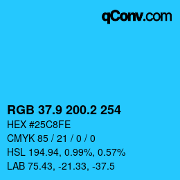 カラーコード: RGB 37.9 200.2 254 | qconv.com