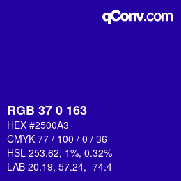 カラーコード: RGB 37 0 163 | qconv.com