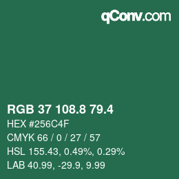カラーコード: RGB 37 108.8 79.4 | qconv.com