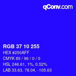 Color code: RGB 37 10 255 | qconv.com