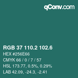 カラーコード: RGB 37 110.2 102.6 | qconv.com