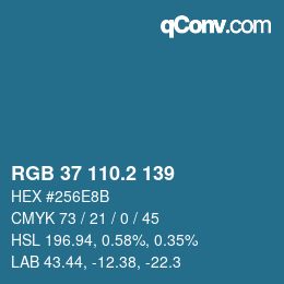カラーコード: RGB 37 110.2 139 | qconv.com