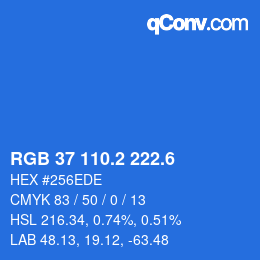 カラーコード: RGB 37 110.2 222.6 | qconv.com