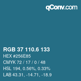 カラーコード: RGB 37 110.6 133 | qconv.com