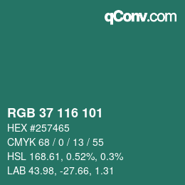 Color code: RGB 37 116 101 | qconv.com