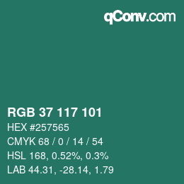 颜色代码: RGB 37 117 101 | qconv.com