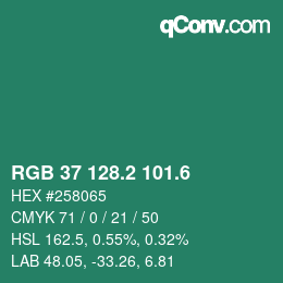 カラーコード: RGB 37 128.2 101.6 | qconv.com