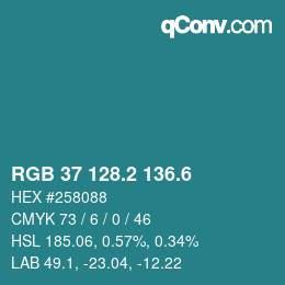カラーコード: RGB 37 128.2 136.6 | qconv.com