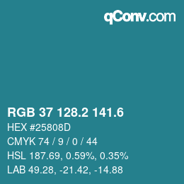 カラーコード: RGB 37 128.2 141.6 | qconv.com